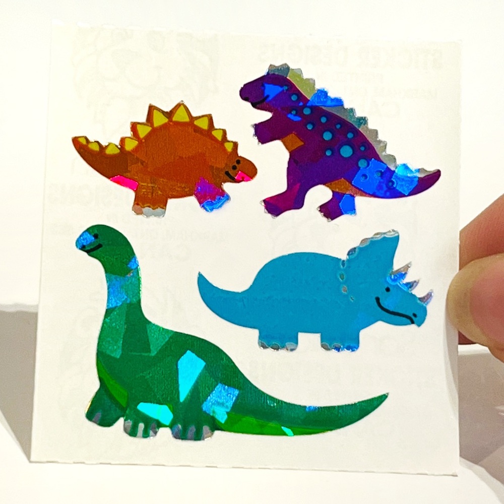 Vintage Sandylion Sparkly Prismatic Dinosaur Stickers Holographic Shiny Green